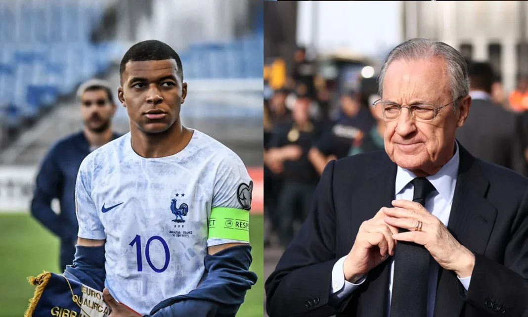 Kylian Mbappé au Réal Madrid? Florentino Perez toujours sur le coup Kylian Mbappé et Florentino Pérez lors d'un événement sportif et officiel.