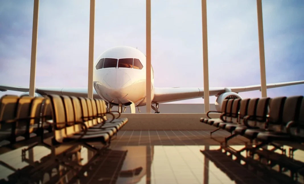 Grève des contrôleurs Aériens en France : perturbations majeures pour les vols vers l’Algérie Avion prêt à décoller à l'aéroport français avec vue sur le terminal.