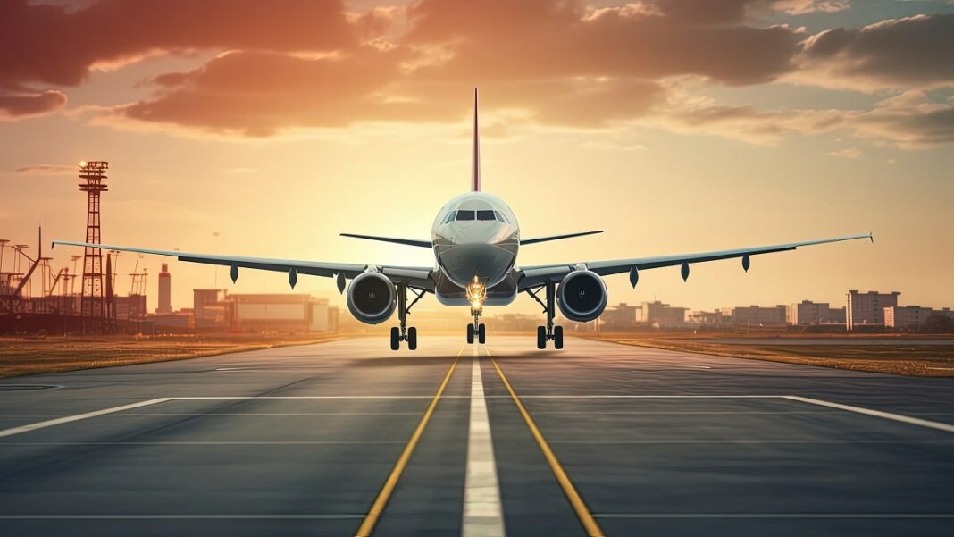 Atterrissage et décollage très rapprochés d’un A380 et d’un B737 – Vidéo Captivante ! Avion au sol avec coucher de soleil en arrière-plan.