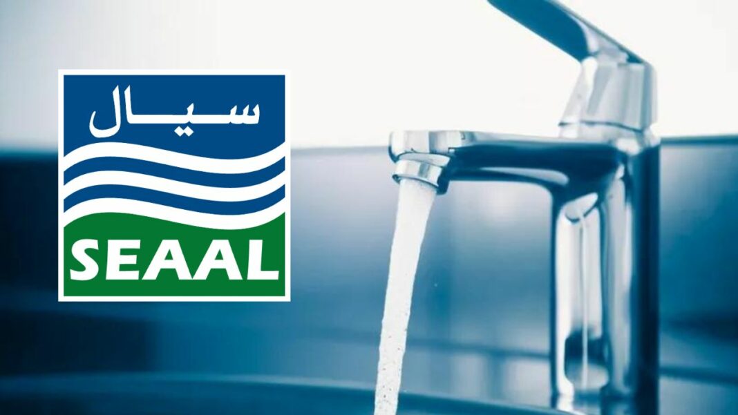 Logo de SEAAL avec robinet d'eau en arrière-plan.
