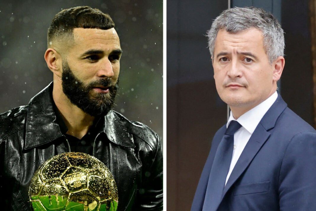 Karim Benzema et Gérald Darmanin Karim Benzema et Gérald Darmanin en portrait séparés.