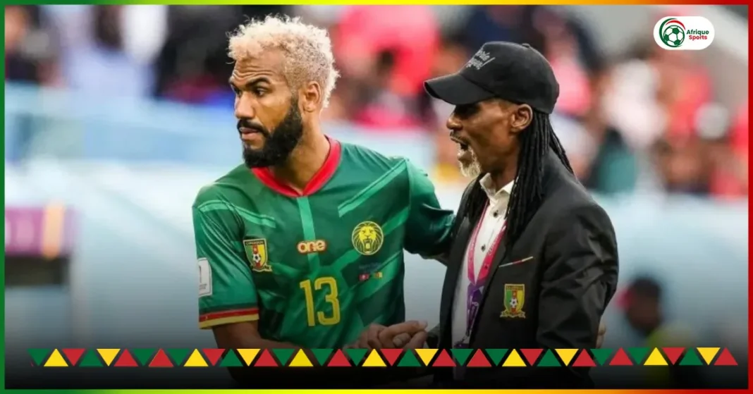 CAN 2023 : Choupo Moting, grand absent côté Cameroun, Song donne les raisons Choupo Moting et un officiel lors d'un match de CAN 2023.