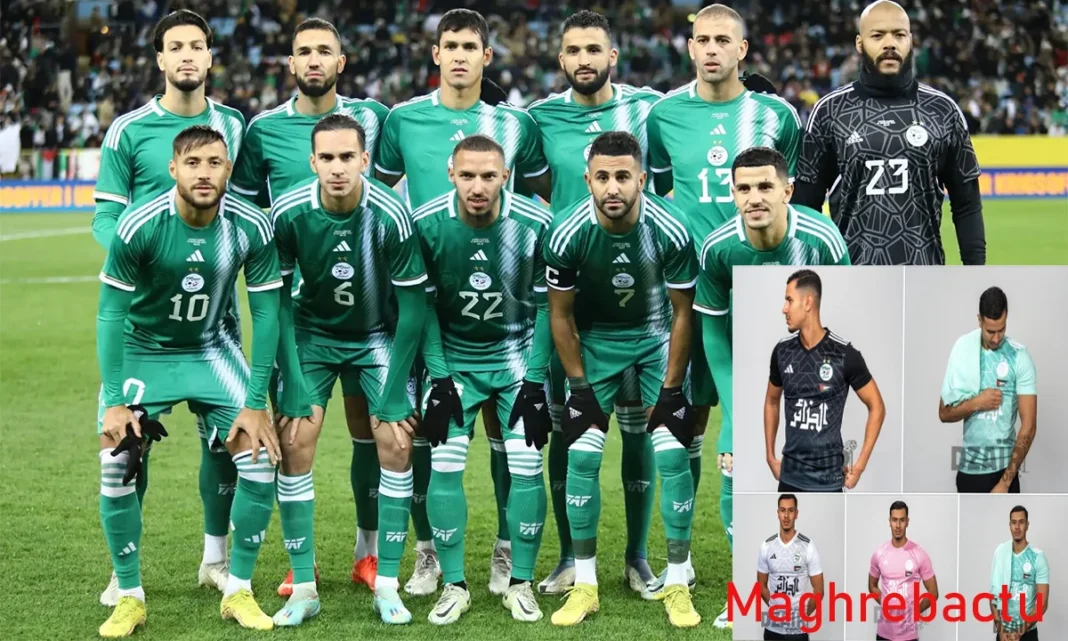 Les Fennecs d'Algérie en action Équipe nationale d'Algérie avec un nouveau maillot en hommage à la Palestine.