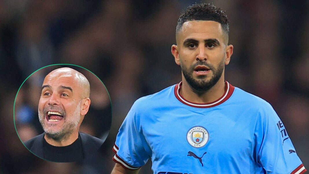 Riyad Mahrez lors d'un match de football avec Manchester City.