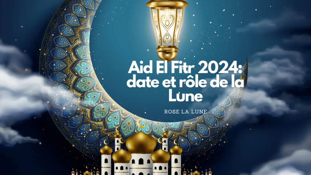 Aid El-Fitr 2024: La Lune et son Rôle Illustration de la lune et d'une lanterne pour Aid El-Fitr 2024.