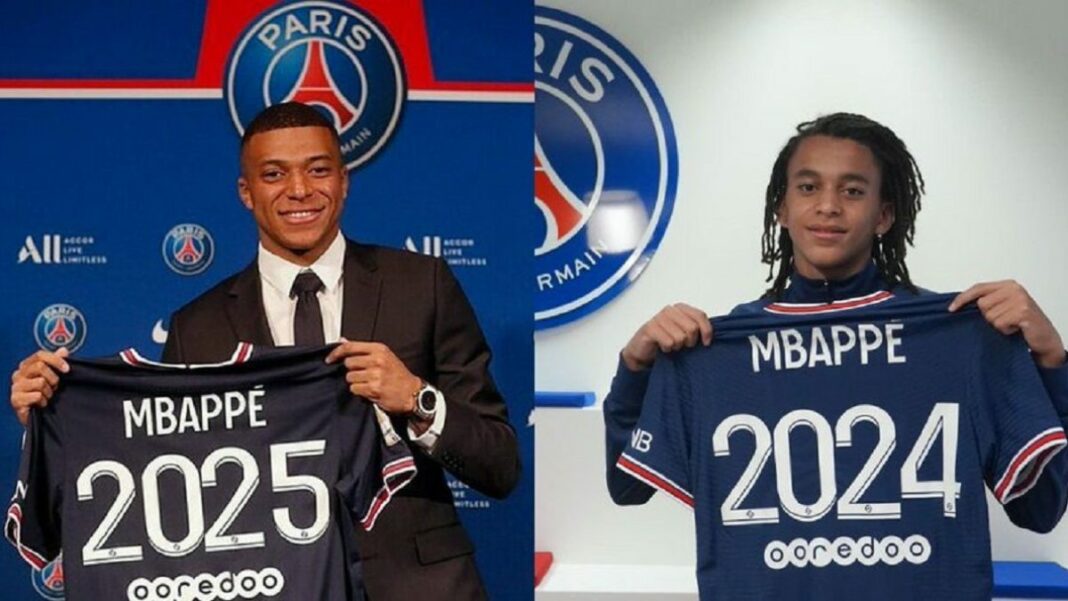 Ethan Mbappé : L’éclat d’une ascension précoce dans les pas de son Frère Kylian Ethan Mbappé avec maillot 2024 du PSG, jeune joueur prometteur.