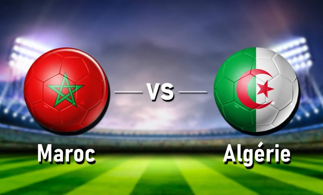 Ballons de football avec drapeaux du Maroc et de l'Algérie.