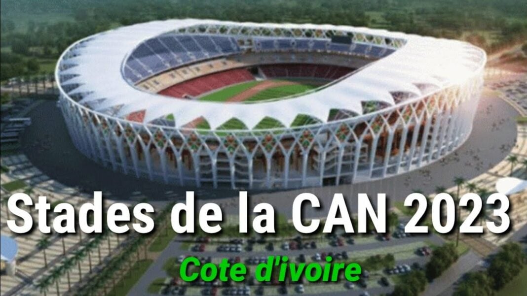 Vue aérienne du stade principal de la CAN 2023 en Côte d'Ivoire.