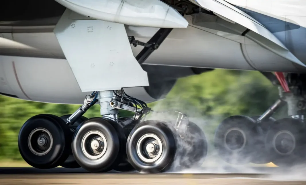 Incroyable ! Un harraga algérien rejoint l’Europe par ce moyen fatal Roue d'avion en mouvement rapide sur la piste d'atterrissage.