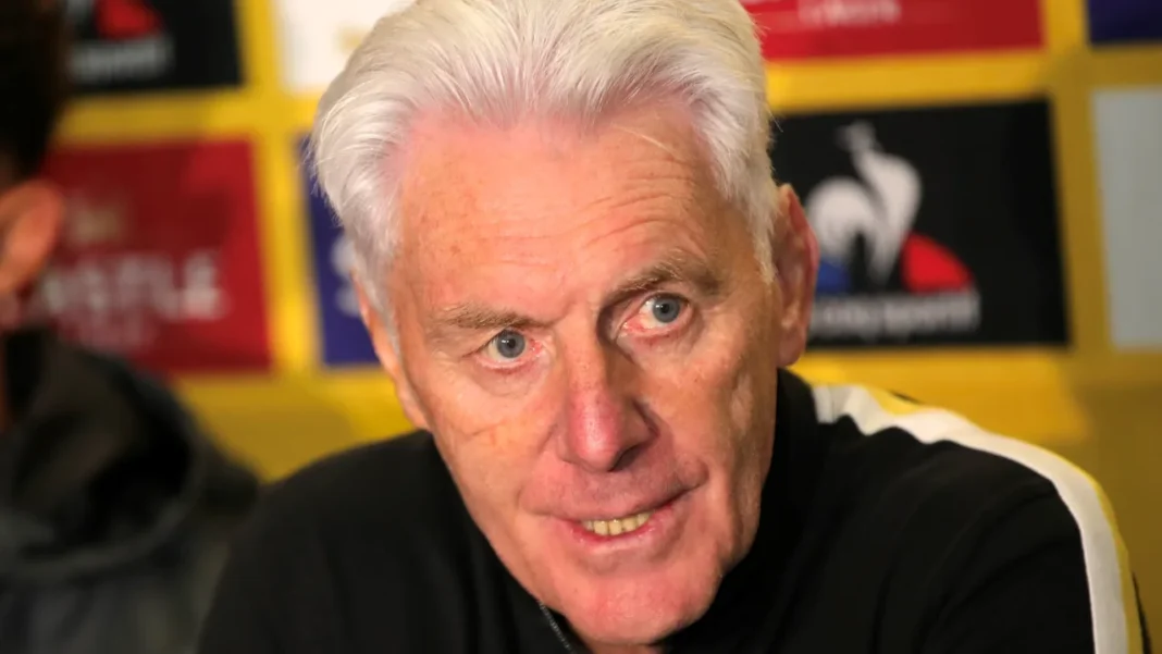 Hugo Broos lors d'une conférence de presse Hugo Broos, entraîneur, lors d'une conférence de presse pour la CAN 2023.