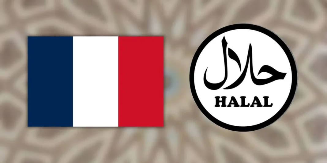 Certification de la viande Halal : le torchon brule entre entre l’Algérie et l’Union européenne Drapeau français avec symbole Halal pour la sensibilisation.