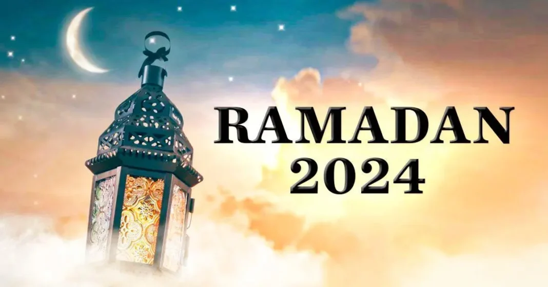 Lanterne de Ramadan avec ciel étoilé et croissant de lune.