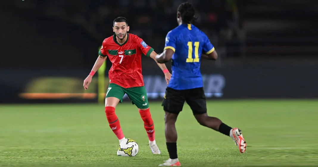 Joueur marocain en action lors du match contre la Tanzanie.