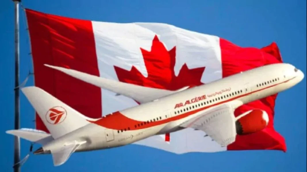 Ramadan 2024 : Offre spéciale d’Air Algérie pour les Vols vers le Canada en janvier 2024 Avion Air Algérie volant devant un drapeau canadien.