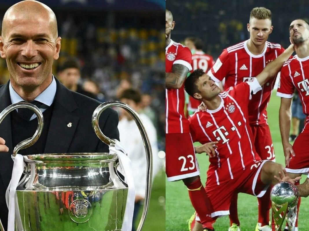 Zinedine Zidane et Bayern Munich Zinedine Zidane et joueurs du Bayern Munich en célébration.