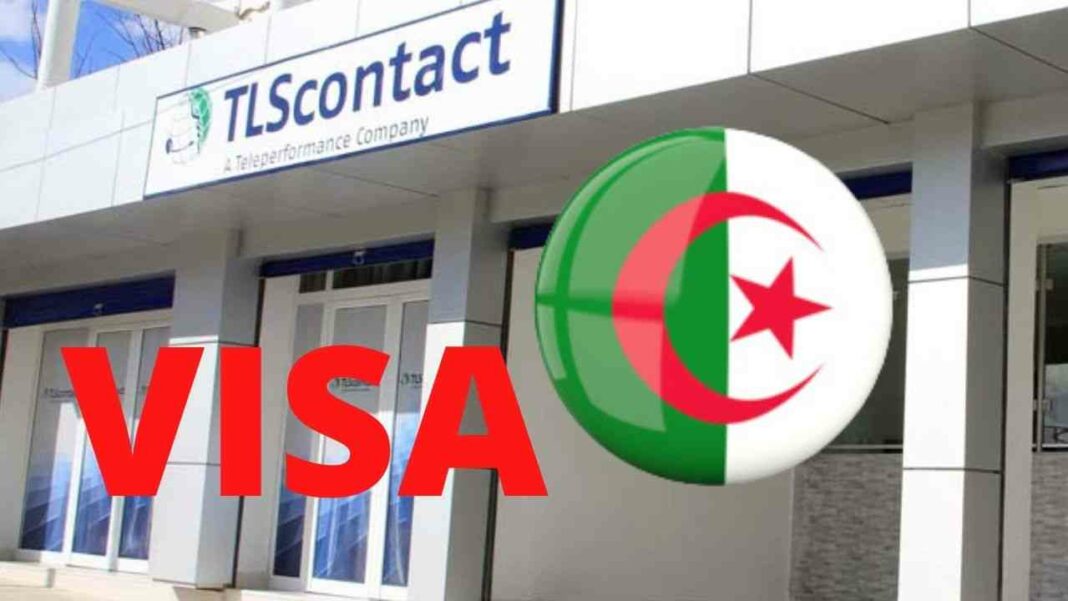 Refus d’octroi d’un « VISA »… Une précision importante du Consulat de France en Algérie Bâtiment avec logo TLScontact pour demandes de visa en Algérie.