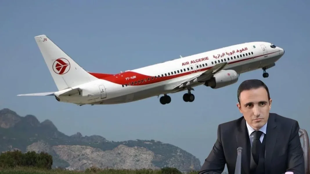Avion Air Algérie en vol avec un homme en costume en premier plan.
