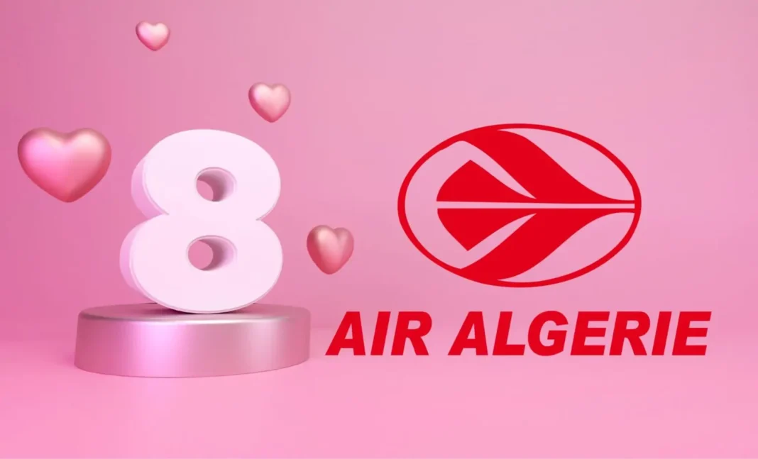 Air Algérie honore de façon remarquable la femme, à l’orée du 8 mars Logo d'Air Algérie avec symbole de la femme et cœurs roses.