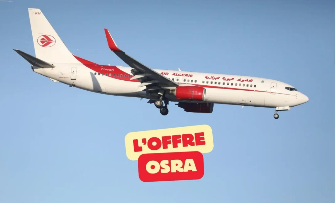 Offre OSRA d’Air Algérie : Augmentation de 97 vols supplémentaires Avion d'Air Algérie avec logo rouge et blanc en vol dans le ciel bleu.
