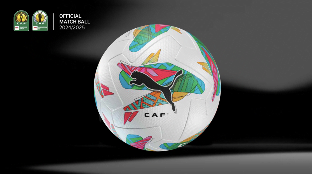 Ballon de football CAF 2024/2025 avec design coloré.