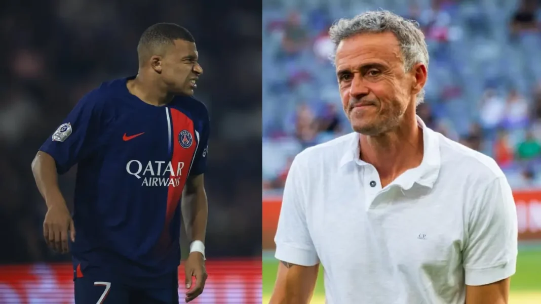 Kylian Mbappe de nouveau au cœur des débats, Luis Enrique répond cash Kylian Mbappe et Luis Enrique lors d'un match de football.