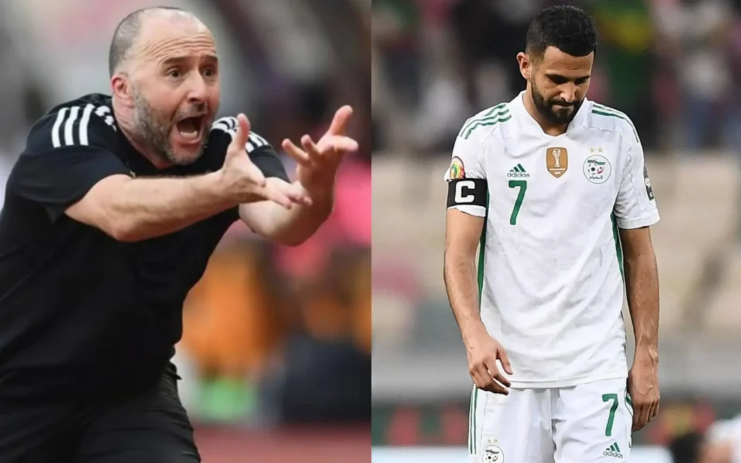 Mahrez et Belmadi lors d'un match de football intense.