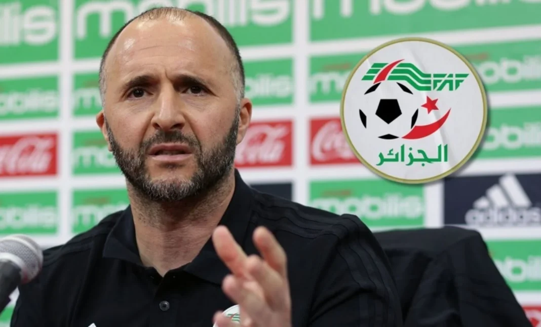 Djamel Belmadi lors d'une conférence de presse Djamel Belmadi, entraîneur de l'équipe nationale algérienne, en conférence de presse.