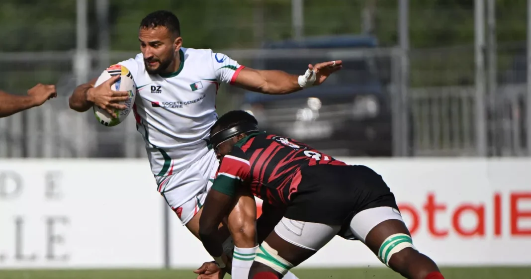 Coupe d’Afrique 2024 : L’Algérie en finale de Rugby pour la première fois Joueur algérien portant le ballon lors d'un match de rugby.