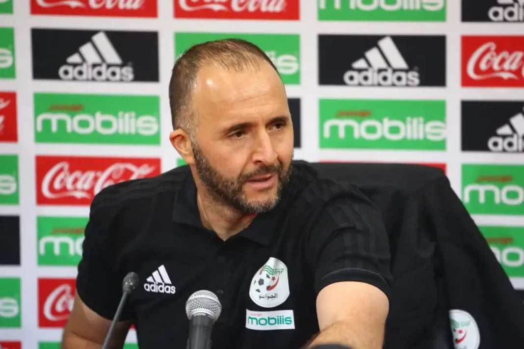 Djamel Belmadi, entraîneur de football, lors d'une conférence de presse.