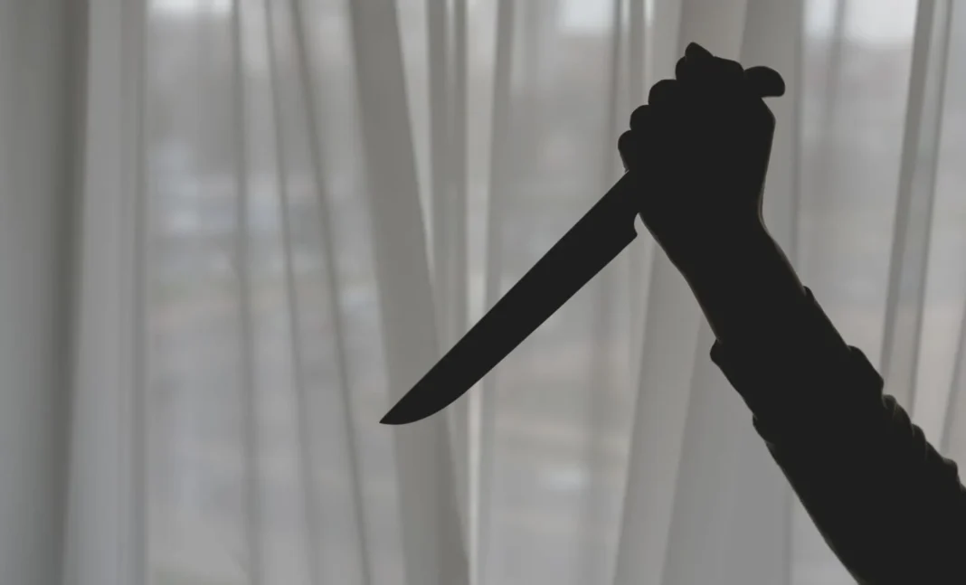 C’est inconcevable! En France un Algérien éventre son ex-femme et… Silhouette d'un couteau tenu par une main contre une fenêtre.