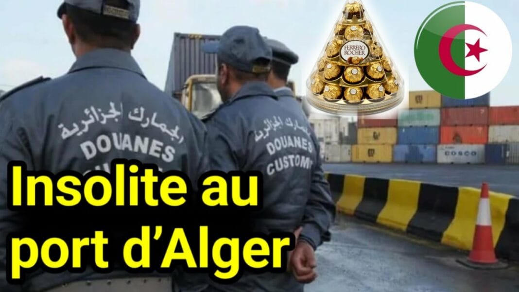 Trafic de drogues en Algérie : saisie de psychotropes cachés dans des Ferrero Rocher Agents de douane algériens contrôlant un port avec containers.
