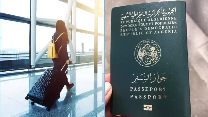 Voyager en Algérie avec un passeport périmé : infos clés Voyageur avec valise à l'aéroport tenant un passeport algérien.