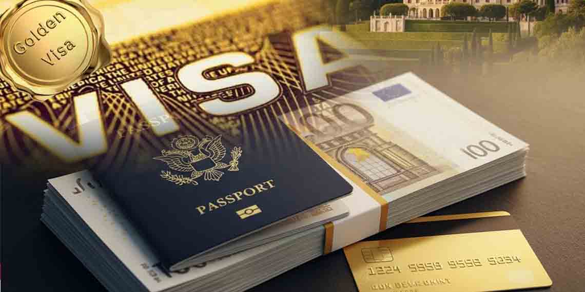 Visa doré italien : la porte d’entrée vers Schengen Visa italien et billets de banque en euros pour illustration.