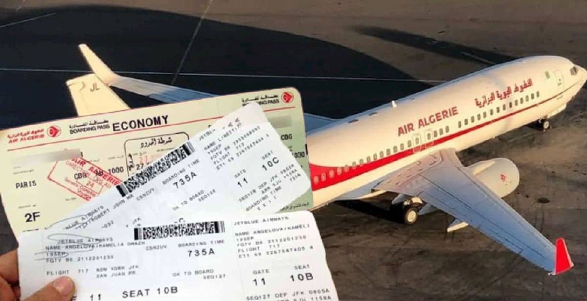 Billets France-Algérie : ce que cache le prix réel de 70€ Billet d'avion Air Algérie avec avion en arrière-plan.