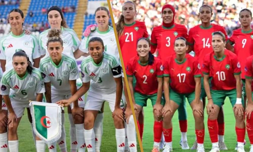 Match Algérie-Maroc à la CAN 2026 Équipes féminines d'Algérie et du Maroc avant le match.