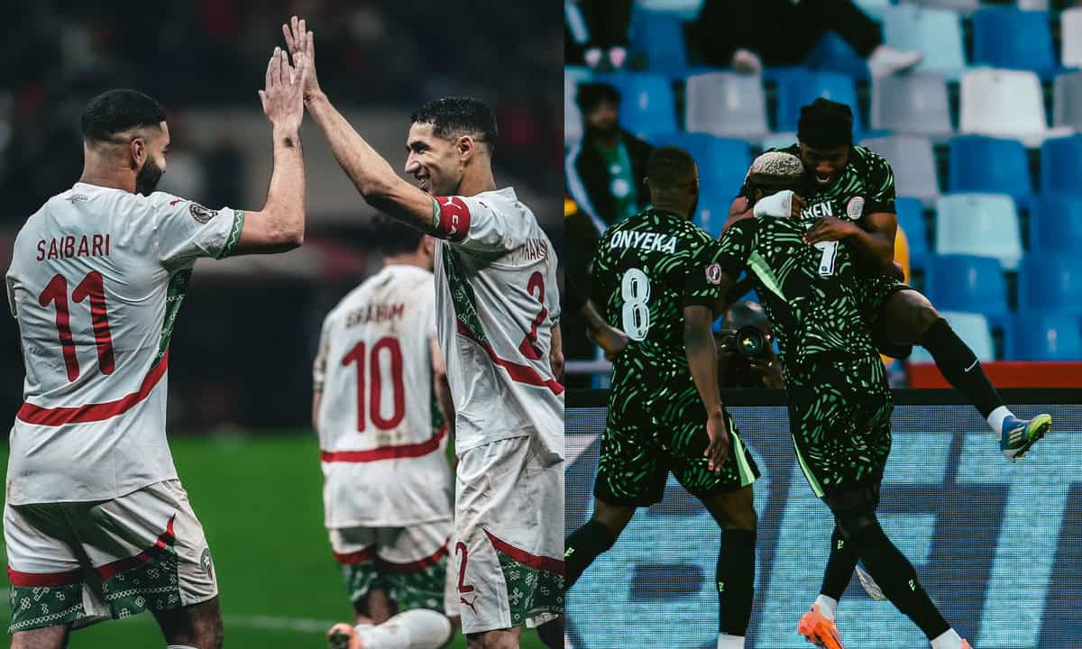 Match Maroc-Nigeria CAN 2025 Footballeurs marocains et nigérians en action lors d'un match.