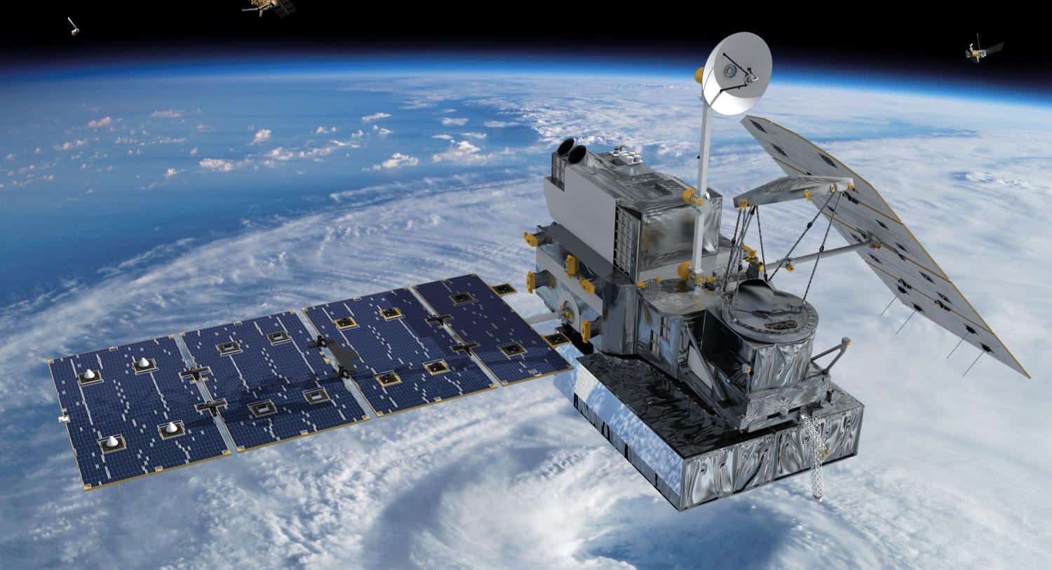 Lancement surprise d’un nouveau satellite algérien Satellite en orbite avec panneaux solaires et antenne parabole.