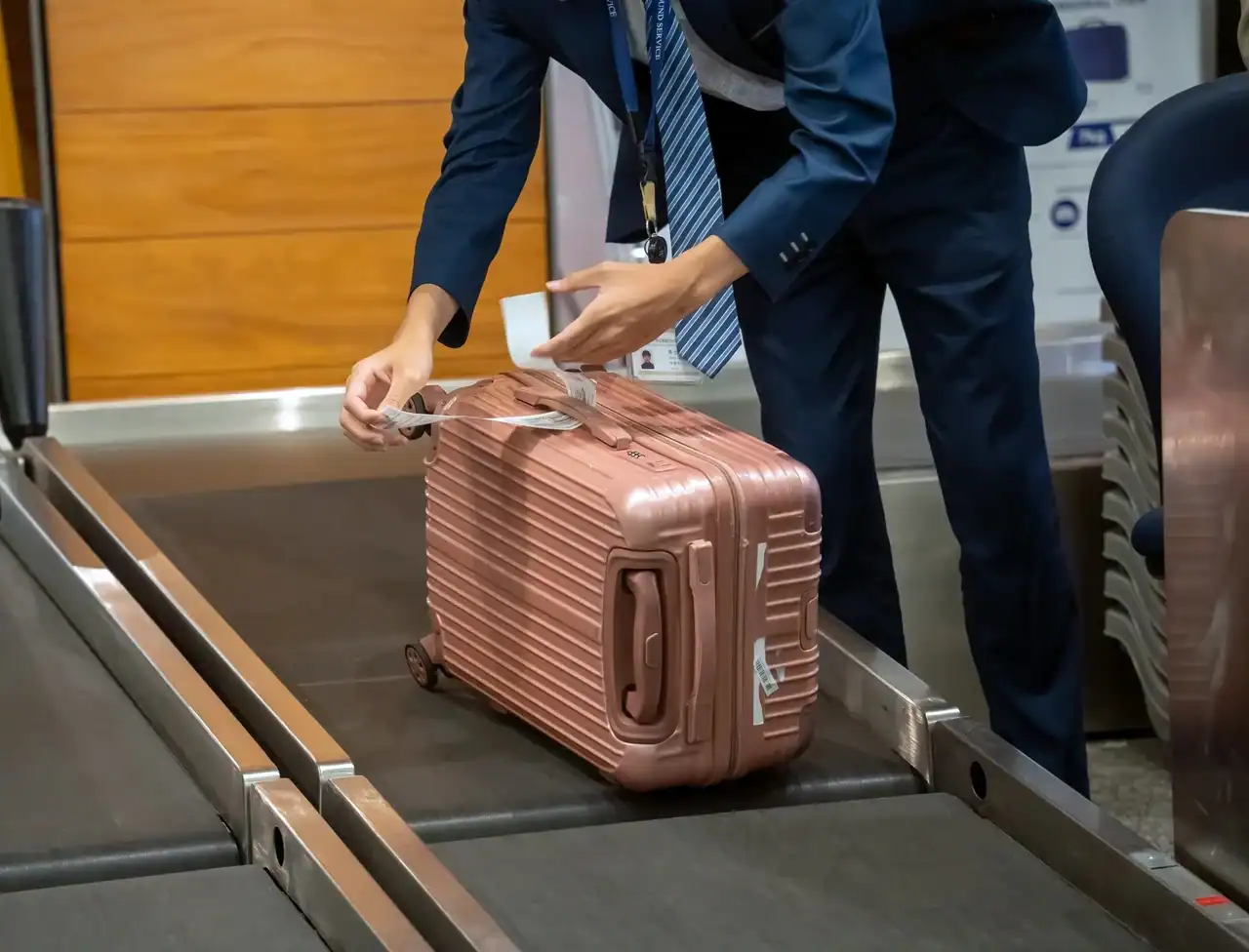 Royal Air Maroc : un steward fuit un aéroport italien déguisé Personne vérifiant un bagage cabine à l'aéroport.