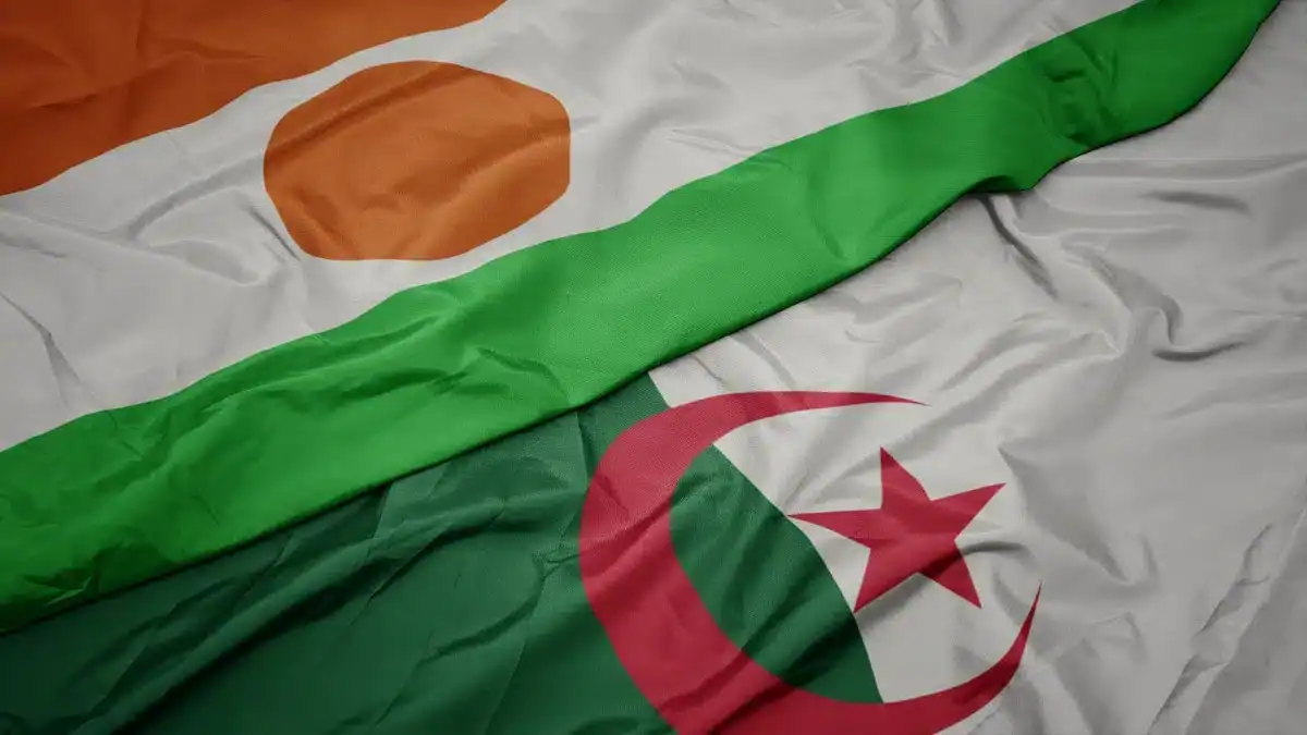 Drapeaux du Niger et de l'Algérie côte à côte.