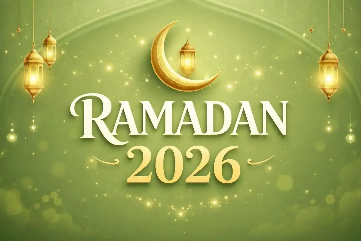Ramadan 2026 : célébration islamique Célébration du Ramadan 2026 avec croissant de lune et lanternes.