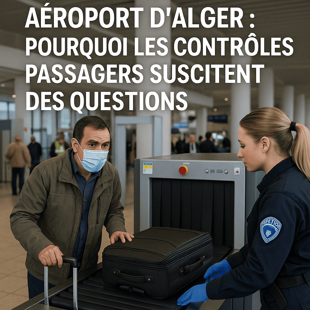 Aéroport d’Alger : les postes à pourvoir et les profils recherchés Contrôles de sécurité à l'aéroport d'Alger avec passager et agent.