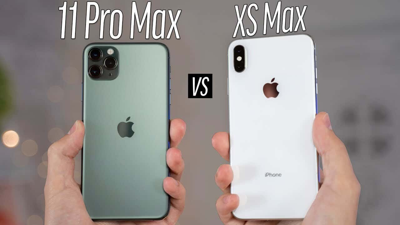 IPhone 11 Pro Max et XS Max côte à côte, comparaison des modèles.