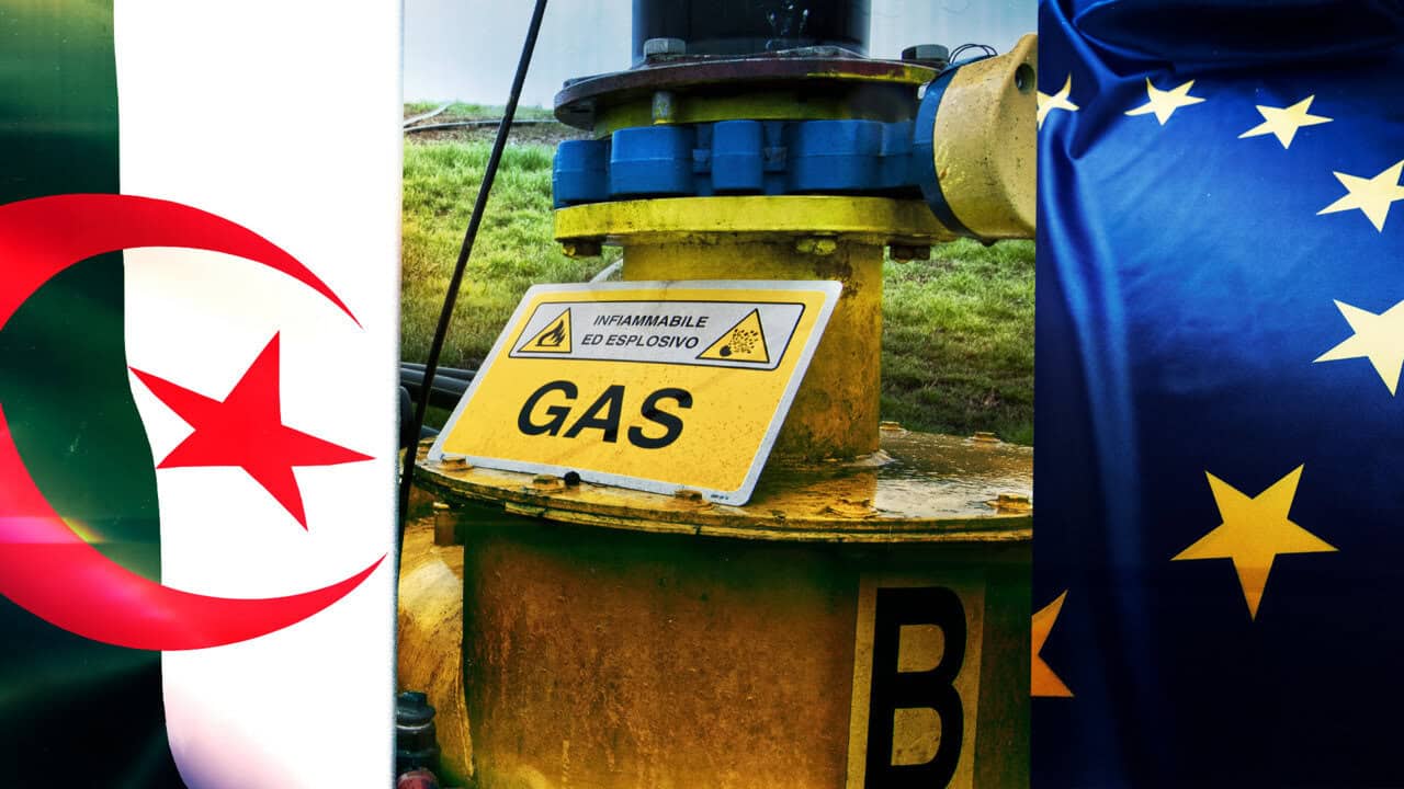 Algérie : source énergétique ou alliée stratégique pour l’Europe ? Installation de gaz naturel avec drapeaux algérien et européen.