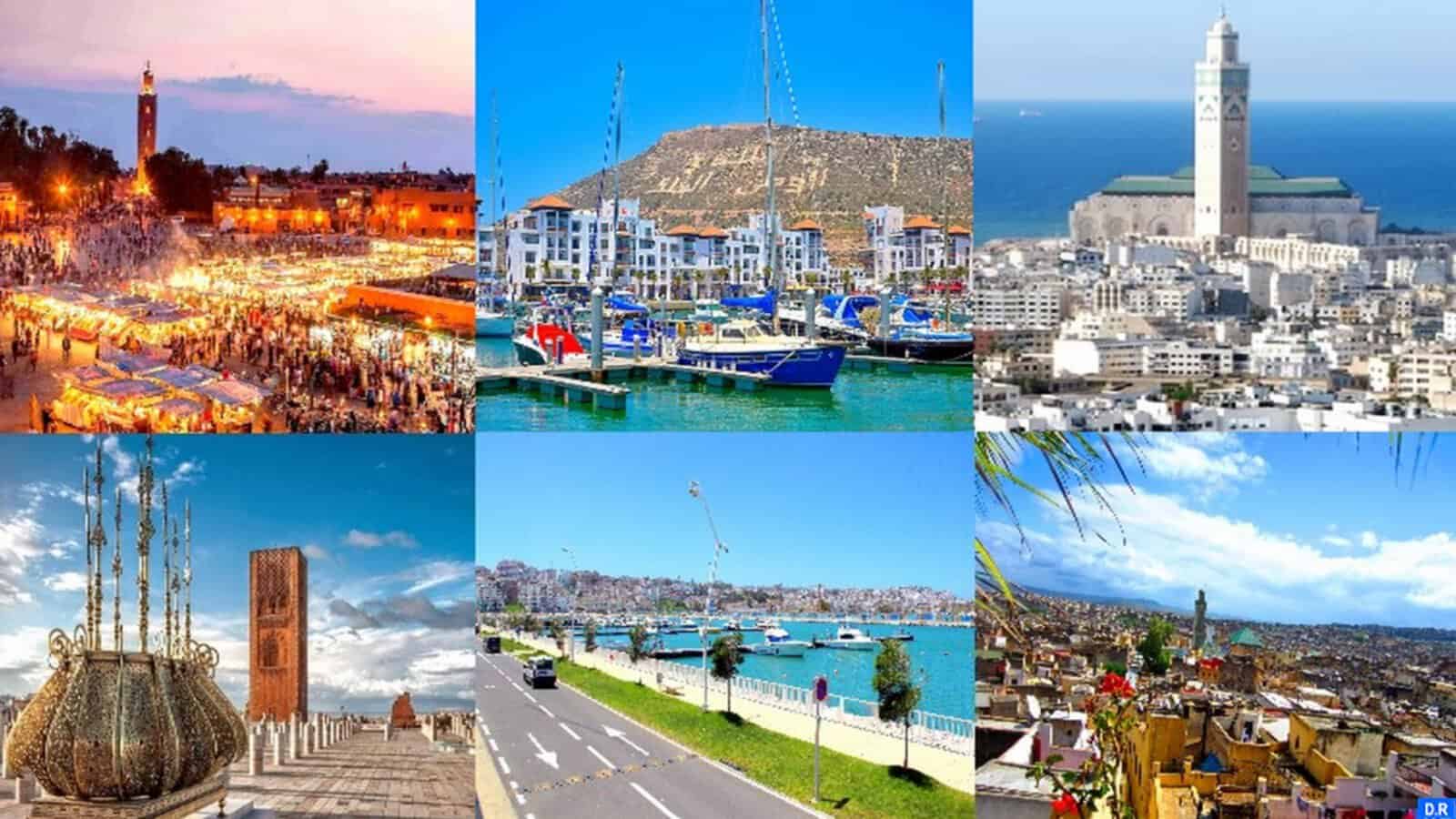 Tourisme et aviation : le Maroc face à une réalité inquiétante Vues de villes, ports et sites historiques du Maroc.