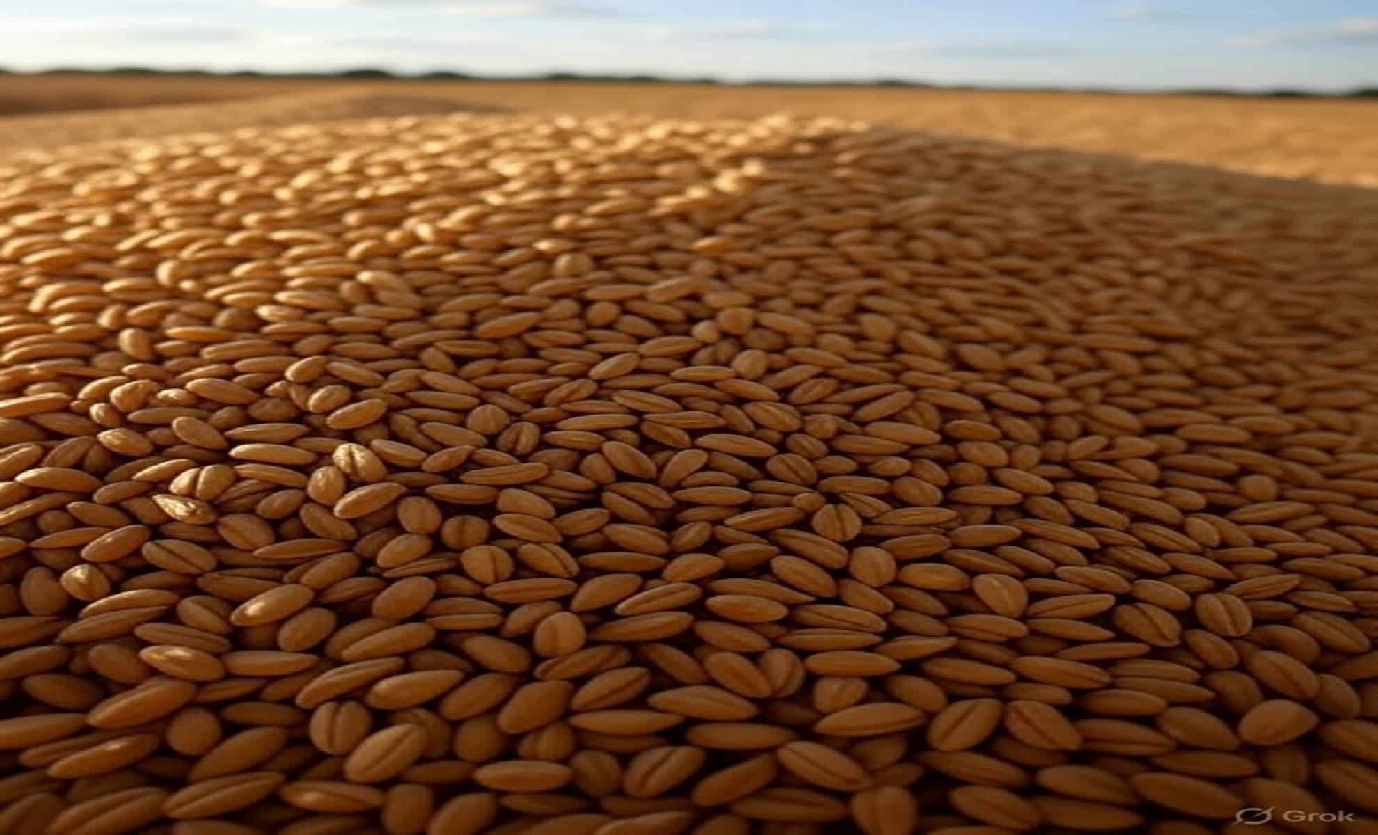 Un mystérieux achat de blé : que prépare l’Algérie ? Grains de blé séchant au soleil dans un champ vaste.