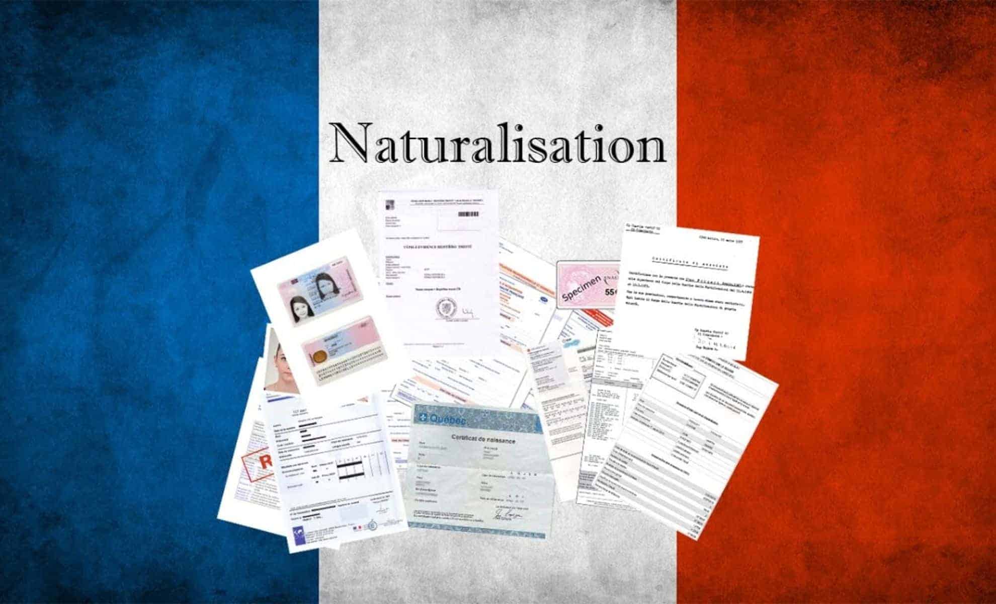 Documents officiels de naturalisation sur le drapeau français.