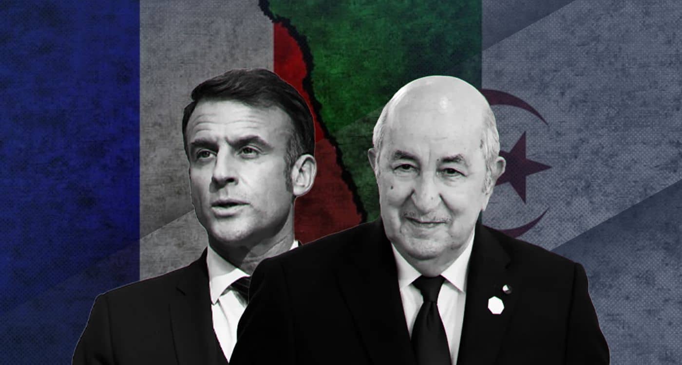 Prolongation de la détention d’un diplomate algérien : tensions avec Paris Deux hommes politiques devant un drapeau algérien et français.