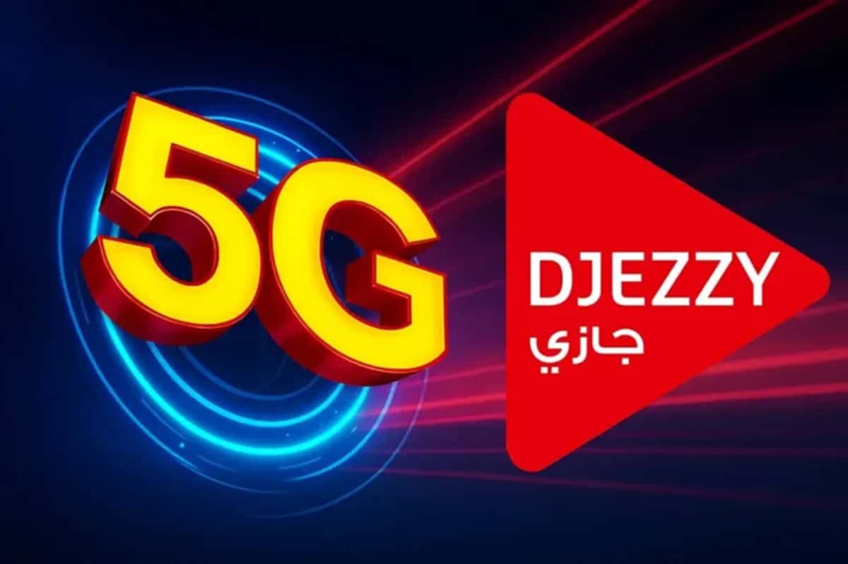 Algérie : Djezzy domine la 5G à Alger, d’après une étude Logo 5G Djezzy avec symbole de vitesse et connectivité.