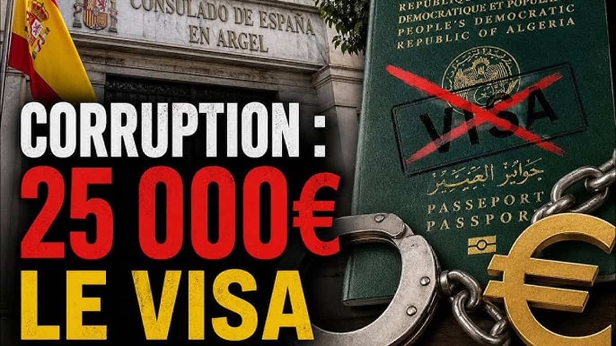 Trafic Visa Schengen à 25 000 € Visa Schengen avec symbole de corruption et euro enchaîné.